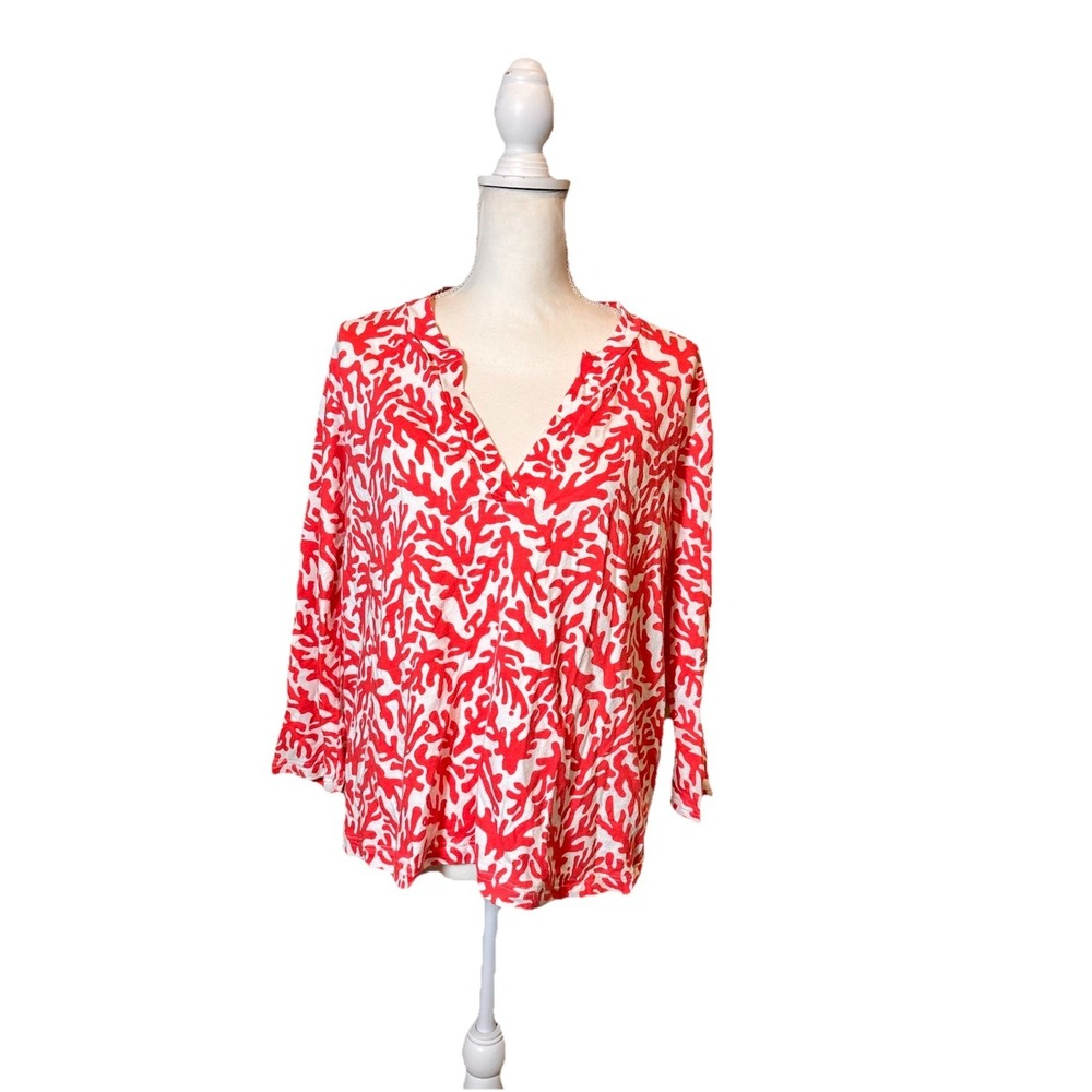 Lilly Pulitzer Odette Tunic XL Island Coral Treasure‎  Coral white V-Neck Top